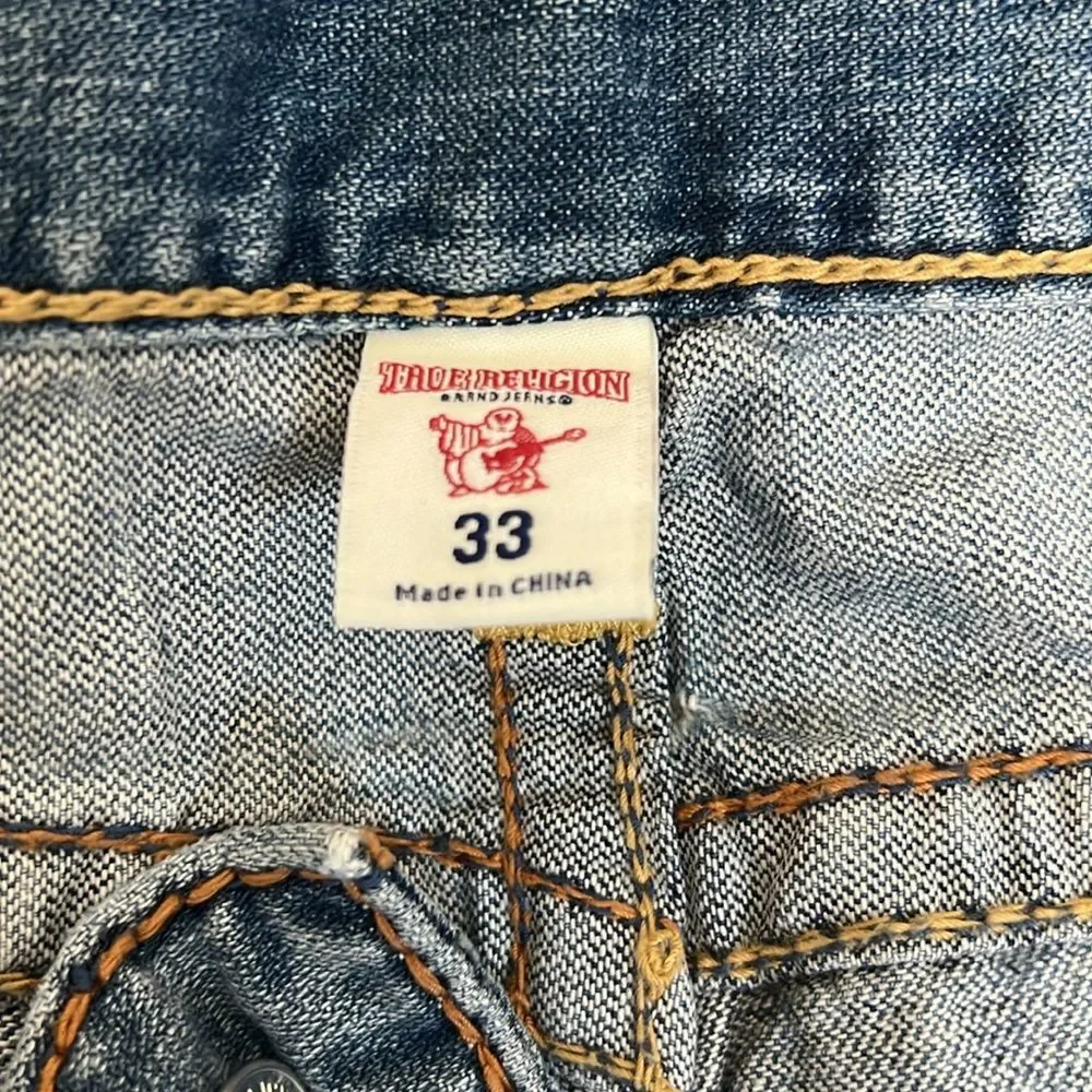 True Religion Men's Jeans Straight Old Multi Wheat BigT Distressed 101122 33x33